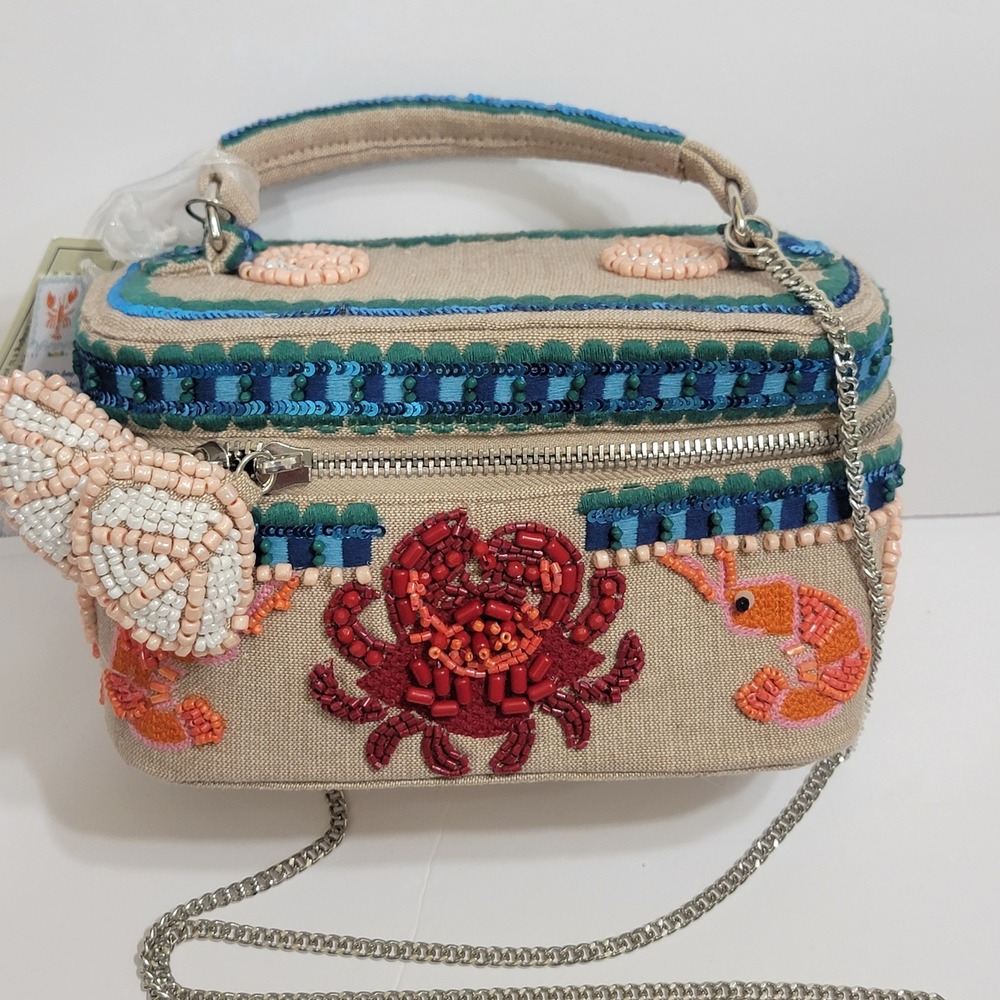 Handcrafted India Under the Sea Beaded Crab Shrimp Crossbody Bag Nautical Sealif